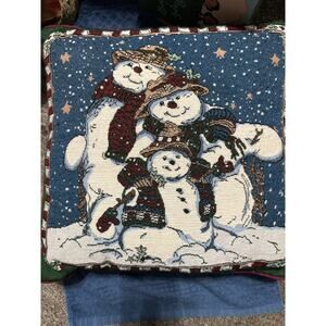 Vintage‎ Christmas Tapestry Throw Pillow Snowman family. 15x15
